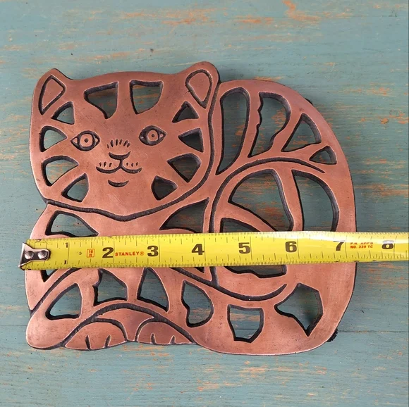 Vintage Cat Hot Pad Trivet Copper Kitchen Decor Pot Holder - Picture 5 of 16